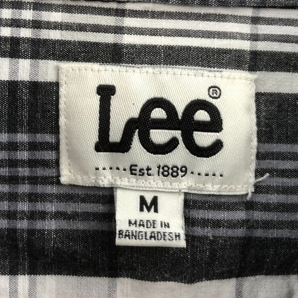 Lee Mens Shirt Medium Plaid Button Up Long Sleeve Check Casual Top Gray Classic - Picture 3 of 13